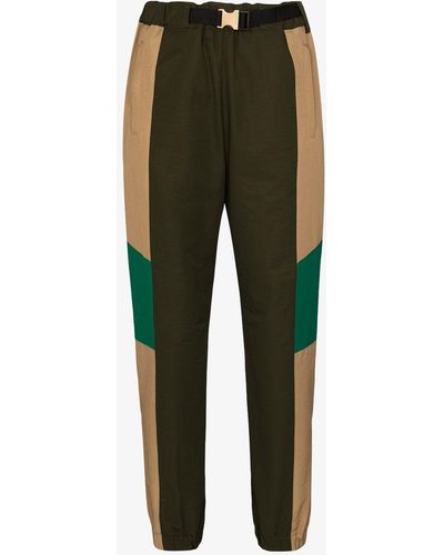 Sacai Patchwork Cropped Trousers - Women's - Nylon/cupro/cotton - Green