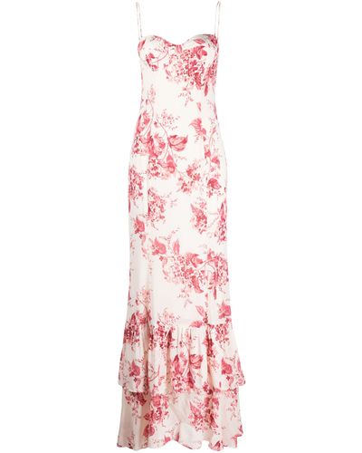 Reformation White Fallon Floral Print Dress - Pink
