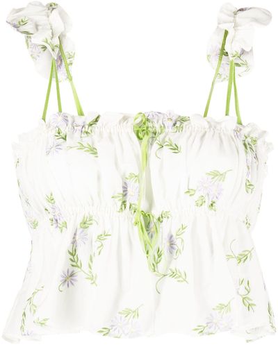 YUHAN WANG Floral-embroidered Ruffled Top - White