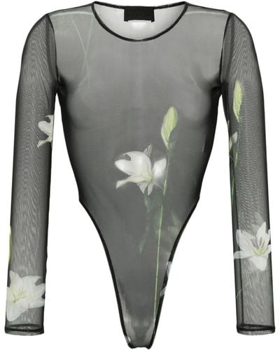 Puppets and Puppets Lilies-print Bodysuit - Gray