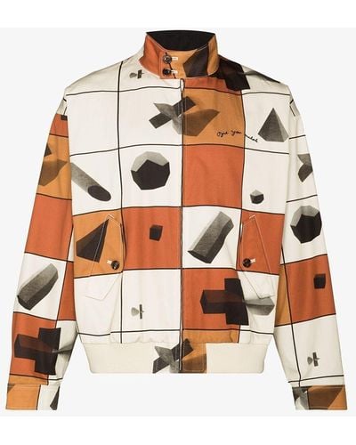 Undercover Brown Grid Print Bomber Jacket - Natural