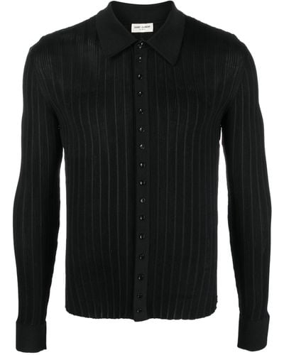 Saint Laurent Rib Knit Silk Shirt - Black