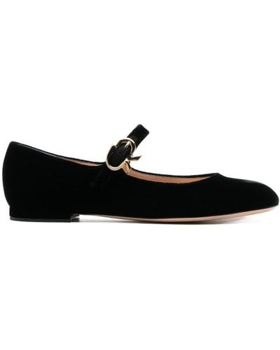 Gianvito Rossi Mary Velvet Leather Ballerina Shoes - Black