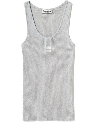 Miu Miu Rib-Knit Cotton Tank Top - Grey