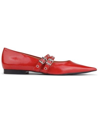 Ganni Eyelets Ballerina Leather Flats - Red