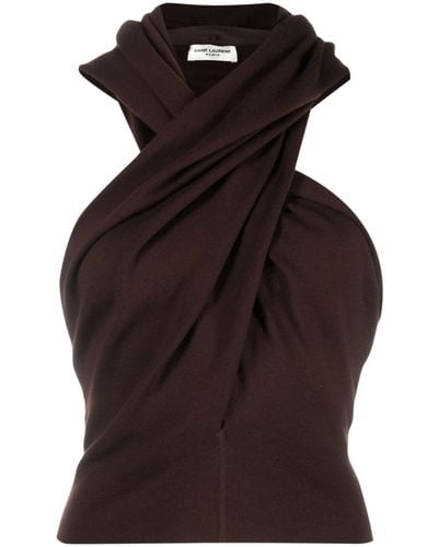 Saint Laurent Sleeveless Wool Hoodie - Women's - Wool - Black