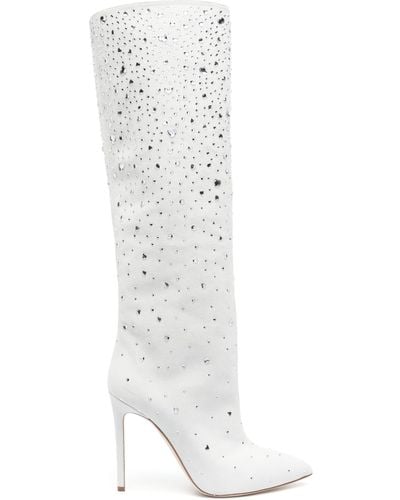Paris Texas Holly Love Crystal-embellished Suede Boots - White