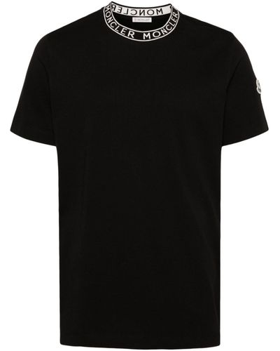 Moncler Intarsia-knit Logo-neckline Cotton T-shirt - Black