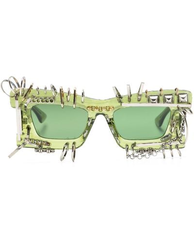 Kuboraum Piercing-detail Rectangular-frame Sunglasses - Green