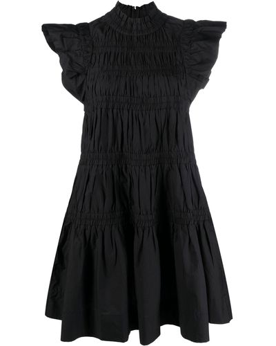 Sea Steph Smocked Cotton Mini Dress - Black