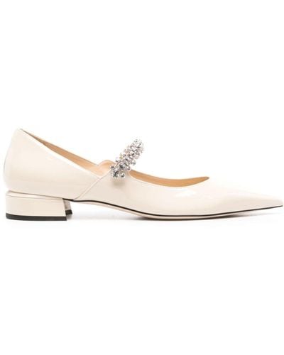 Jimmy Choo White Bing Crystal-embellished Ballet Court Shoes - Women's - Leather/crystal/patent Leather - Natural