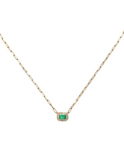 SHAY 18k Yellow Halo Mini Deco Diamond And Emerald Necklace - Women's - 18kt Yellow - Natural