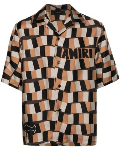 Amiri Snake Checker Silk Shirt - Black