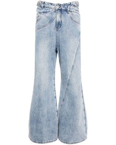 Feng Chen Wang Crossover Waist Wide-leg Jeans - Unisex - Cotton - Blue