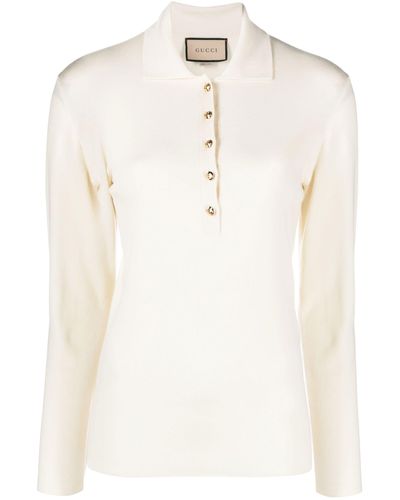 Gucci Neutral Knitted Cashmere Polo Top - Natural