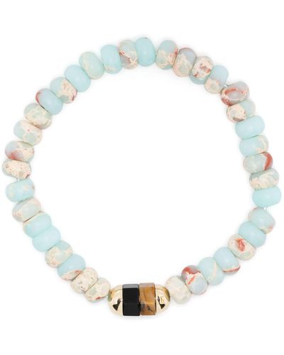 Luis Morais 14k Yellow Gold 2 Hexagon Gemstone Beaded Bracelet - White