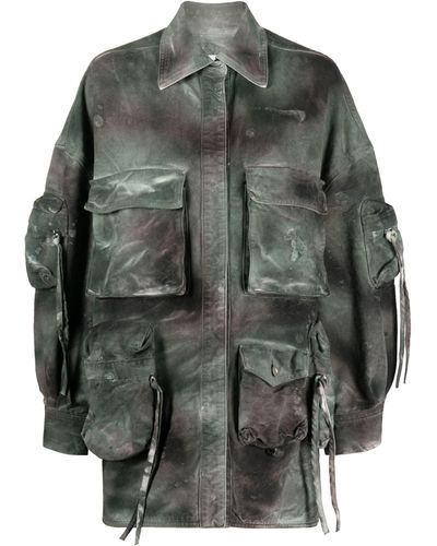 The Attico Fern Distressed Denim Jacket - Grey