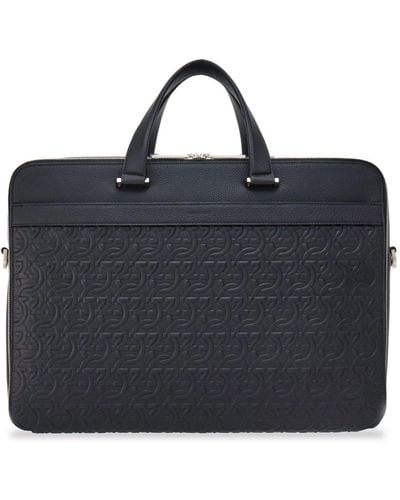 Ferragamo Monogram Embossed Leather Briefcase - Black