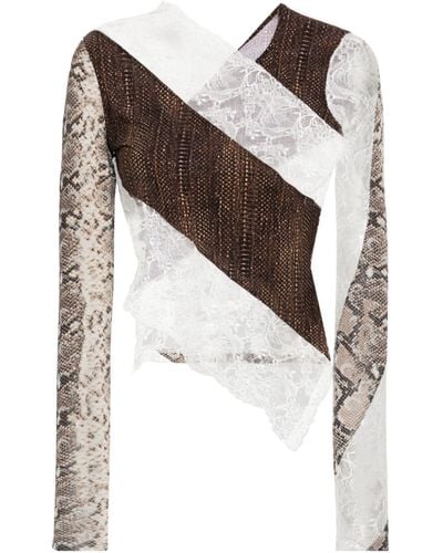 Marine Serre Regenerated Twisted Patchwork Top - White
