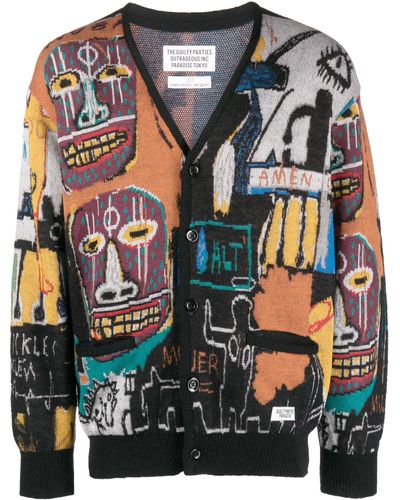 Wacko Maria X Jean-michel Basquiat Black V-neck Cardigan - Gray