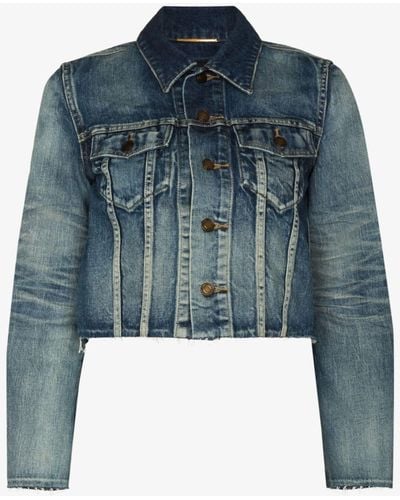 Saint Laurent Cropped Denim Jacket - Women's - Cotton - Blue