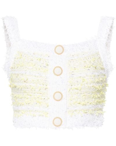 Balmain Yellow Button-up Tweed Top - Women's - Polyester/cotton/polyamide/polyamidecotton - White