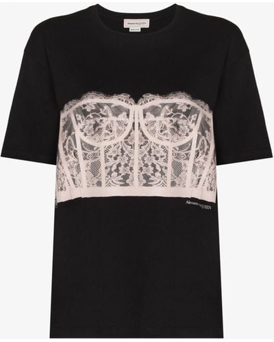 Alexander McQueen Lace Corset T-shirt - Women's - Cotton - Black