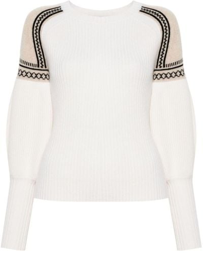 Max Mara Neutral Ribbed-knit Jacquard Sweater - Women's - Wool/cashmere - White