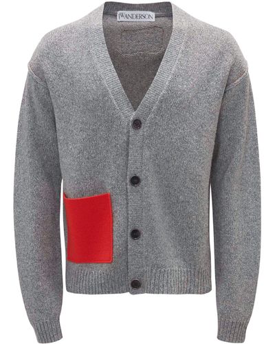 JW Anderson Contrast Pocket V-neck Cardigan - Unisex - Merino/cotton - Grey
