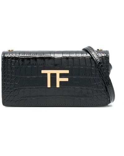 Tom Ford Tf Crocodile Embossed Leather Shoulder Bag - Women's - Calf Leather/brass/sheepskin - Black