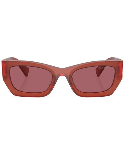 Miu Miu Logo-plaque Rectangle-frame Sunglasses - Red