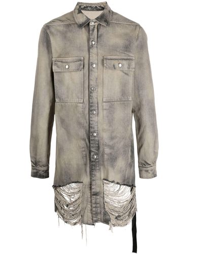 Rick Owens Outershirt In 58 Mineral Fringed - Grey