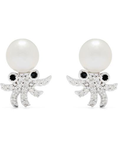 Yvonne Léon 9k White Octopuss Pearl And Diamond Earrings