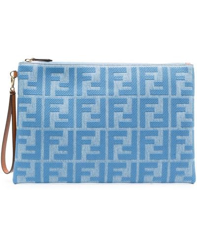 Fendi Logo Print Clutch Bag - Blue