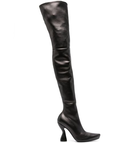 Lanvin 100mm Leather Thigh-high Boots - Black
