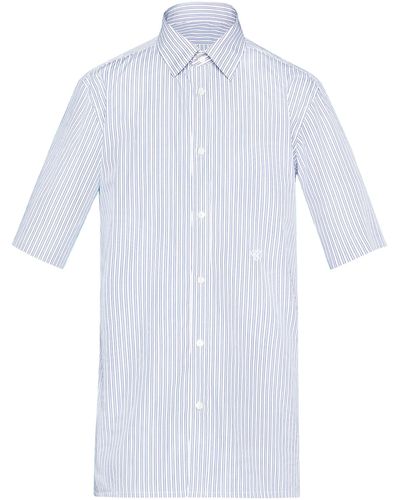 Maison Margiela White And Blue C-embroidery Shirt
