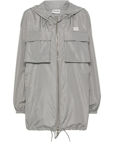 Miu Miu Logo-appliqué Water-repellent Jacket - Grey