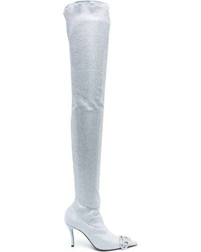 DIESEL D-venus 90 Embellished Thigh-high Boots - Women's - Calf Leather/fabric/calf Leather - White
