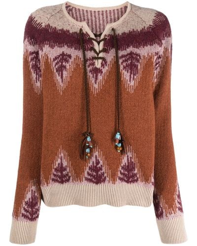 Fortela Leanne Intarsia Sweater - Women's - Virgin Wool/polyamide/cashmere/acrylicmohair - Brown