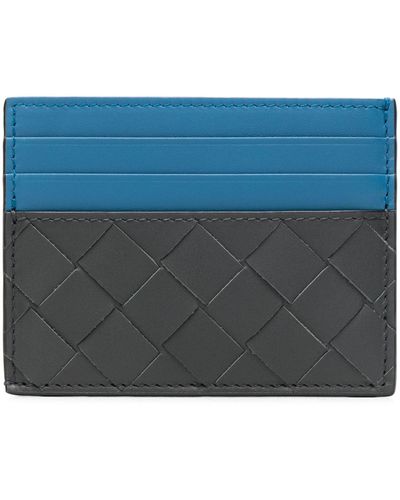 Bottega Veneta Gray Intrecciato Leather Cardholder - Blue