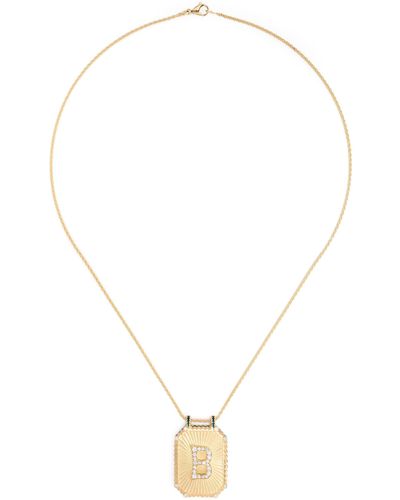Marie Lichtenberg 18k Yellow Letter Scapular Pendant Small Necklace - Women's - White Diamond/18kt Yellow /enamel