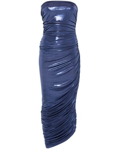 Norma Kamali Diana Ruched Metallic Gown - Women's - Spandex/elastane/polyester - Blue