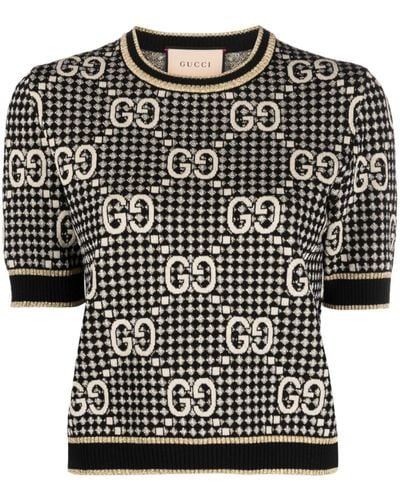 Gucci GG-monogram Jacquard Short-sleeve Top - Black
