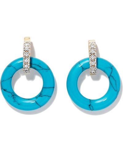 Mateo 14k Yellow Turquoise And Diamond Hoop Earrings - Women's - Diamond/turquoise/14kt Yellow - Blue