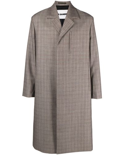 Jil Sander Brown Check Pattern Wool Coat - Men's - Cotton/virgin Wool/cupro - Gray