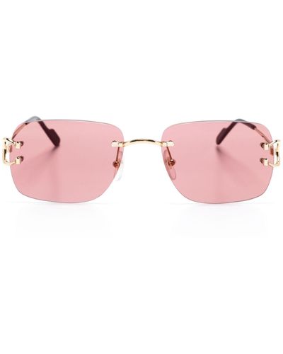Cartier Logo-plaque Rectangle-frame Sunglasses - Pink