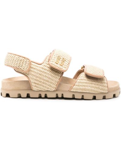 Miu Miu Neutral Raffia-effect Sandals - Women's - Rubber/fabric/calf Leather - Natural