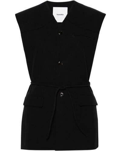 Nanushka Astrid Belted Vest - Women's - Cotton/linen/flax - Black