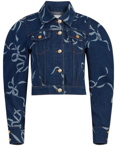 Nina Ricci Bow-print Cocoon Denim Jacket - Women's - Cotton - Blue