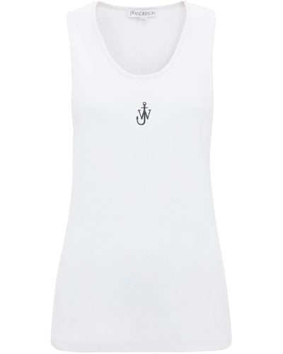JW Anderson Logo-embroidered Ribbed-knit Top - White